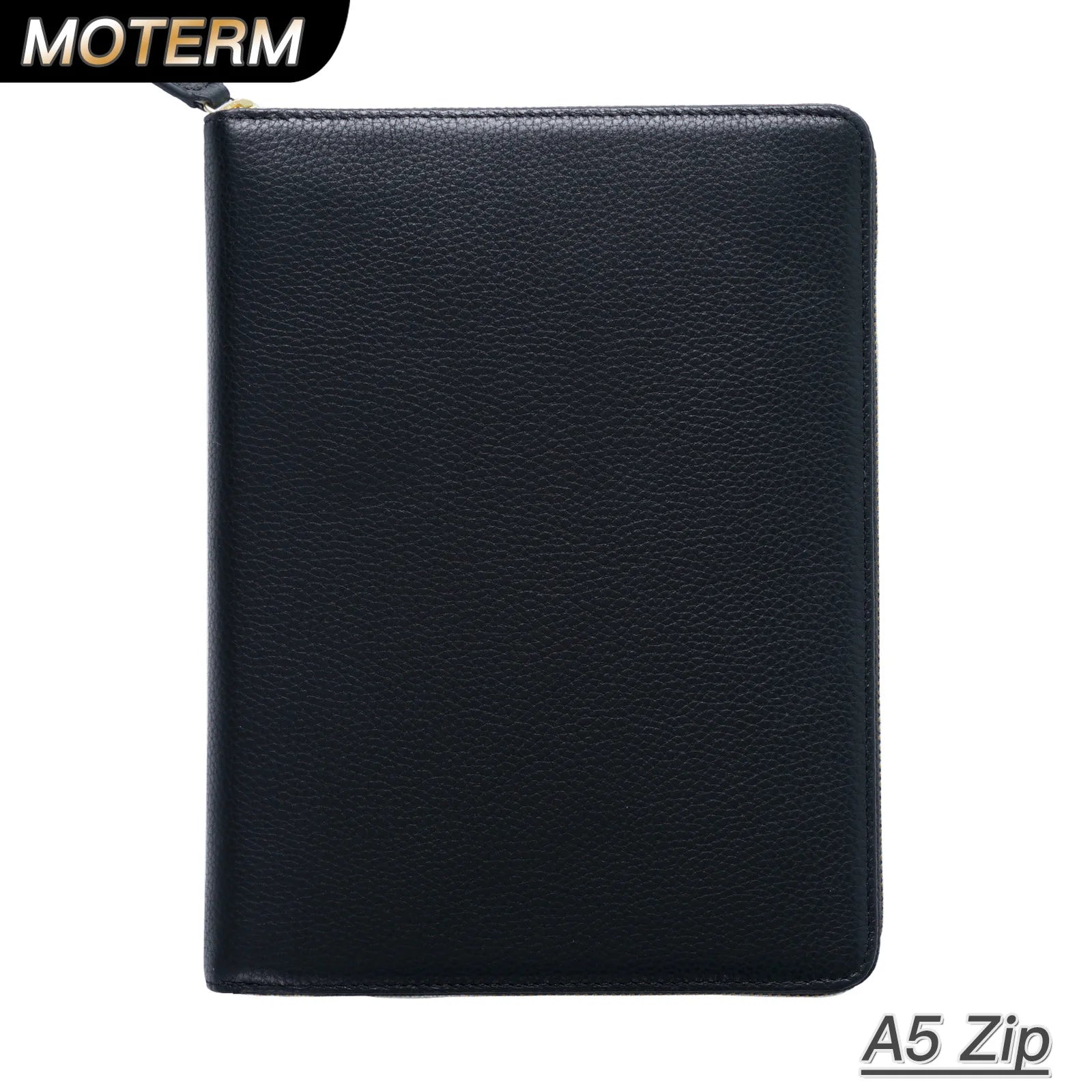 Moterm Genuine Pebbled Grain Leather A5 Zip Cover with Top Pocket Cowhide Planner Zipper Notebook Organizer Agenda Journal Diary