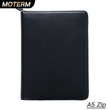 Moterm Genuine Pebbled Grain Leather A5 Zip Cover with Top Pocket Cowhide Planner Zipper Notebook Organizer Agenda Journal Diary