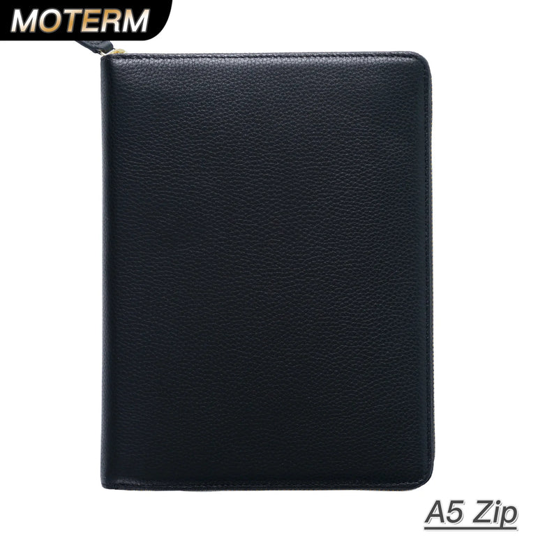 Moterm Genuine Pebbled Grain Leather A5 Zip Cover with Top Pocket Cowhide Planner Zipper Notebook Organizer Agenda Journal Diary