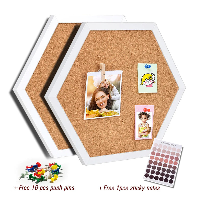 White Wood Frame Cork Board Equilateral Hexagon Pin Boards Decorative Postcard Wall Bulletin Board Innovative Message Boards