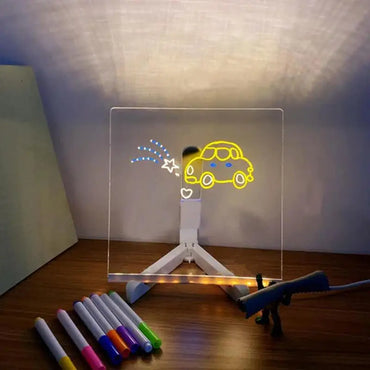 Acrylic Memo Board Dry Erase Board Bedside Lamp Notepad Message Board With 7 Colorful Pen LED Desktop Whiteboard For Kids
