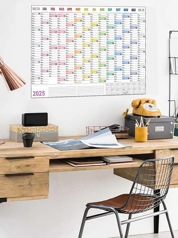 Full Year Wall Calendar 2025 365 Day Poster Calendar Wall Hanging Yearly Planner Thick Paper Calendar With Colored Stickers