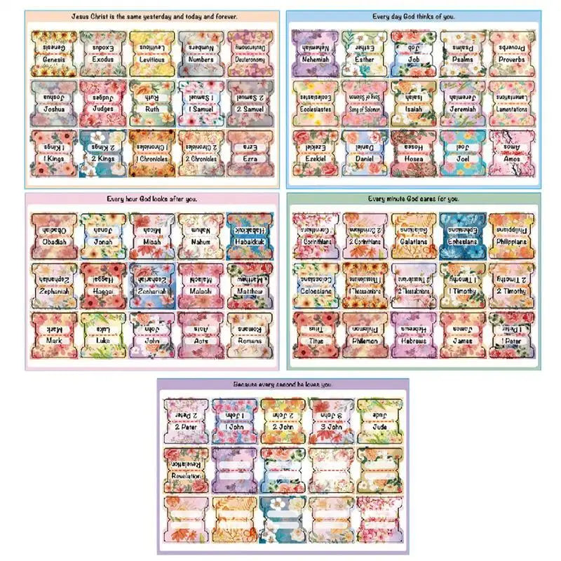 Bible Book Tabs Easy Navigation Boho Style Laminated Bible Tags Waterproof Alphabet Bible Stickers 5 Sheets Journaling Tabs For