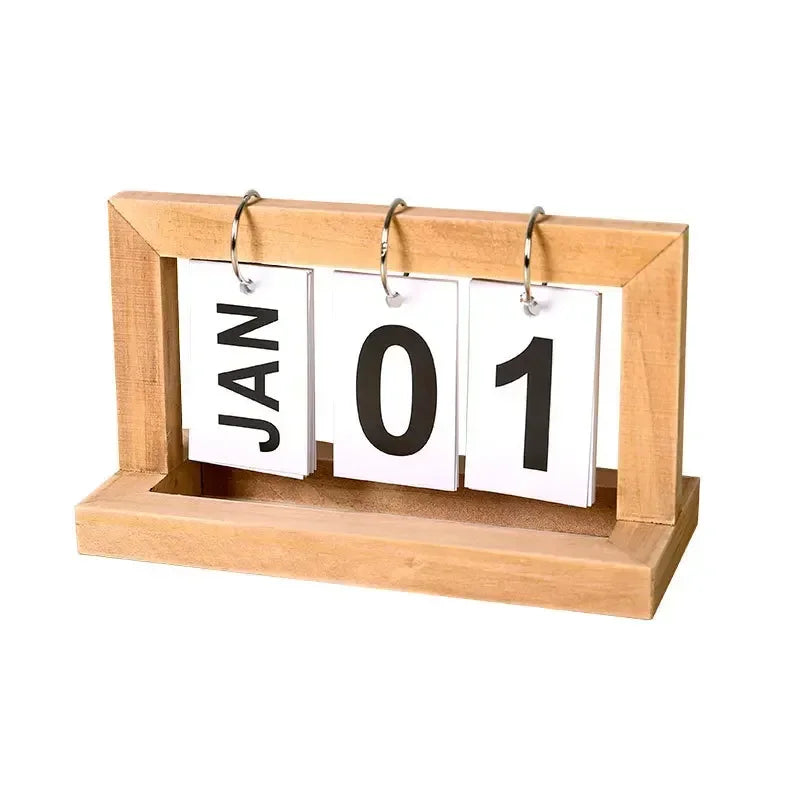 INS Nordic Style Wooden Perpetual Calendar Flip Month Date Display Desktop Schedule Daily Planner Office Home Decor Photo Props