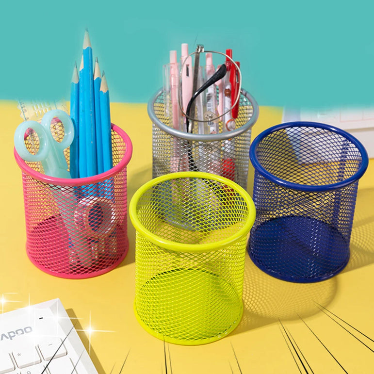 1Pcs Pencil Holder Office Desk Metal Mesh Square Round Pen Pot Cup Case Container Organiser Durable Pencil Case