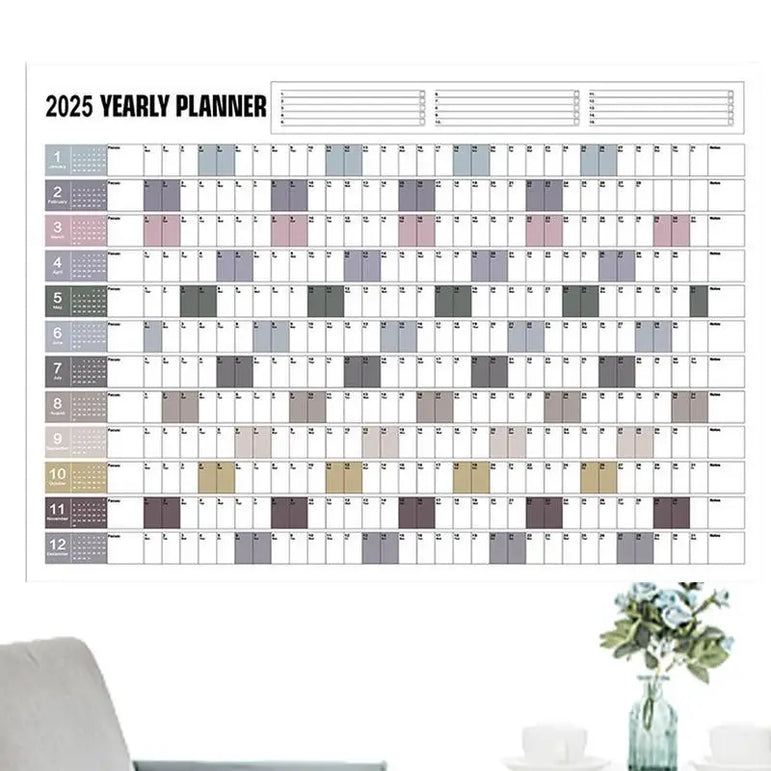 Yearly Planner 2025 Annual Year Wall Calendar with Stickers Horizontal Thick Paper Poster Calendar Schedule Organizer Planner
