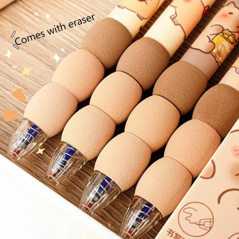 4Pcs Cute Cartoon Capybara Retractable Erasable Pens Cute Capybara Pens Nibs Blue Ink Writing Supplies Aesthetic Stationery