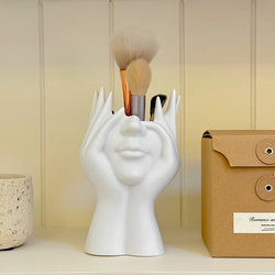 Abstract Face Design Plastic Pen Holder & Makeup Brush Organizer - Multi-Functional Decorative Art Sculpture