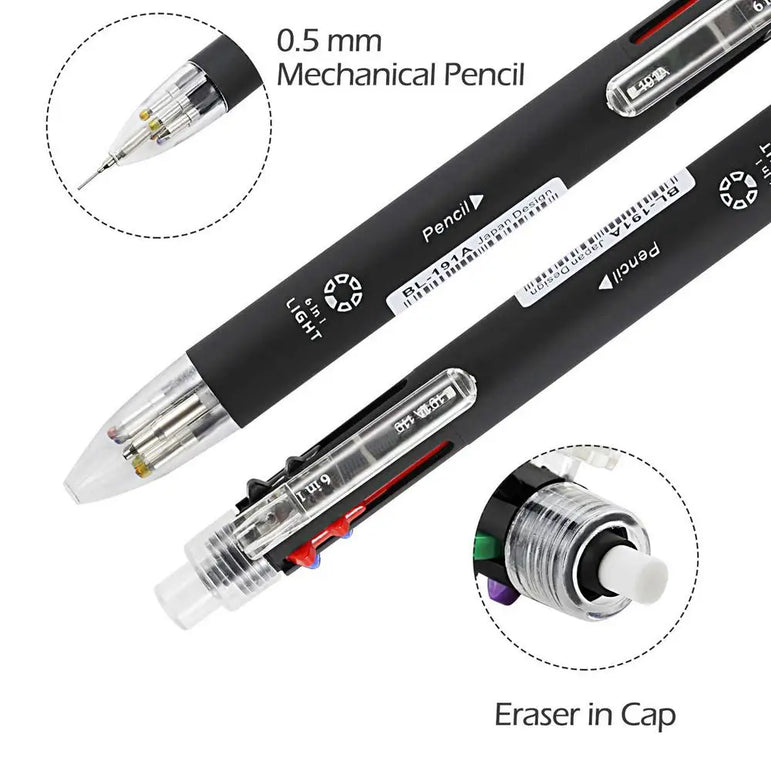 6 In 1 Multicolor Ballpoint Pen 5 Colors Ball Pen Creative Multicolor Ballpoint Pen 1 Automatic Pencil With Eraser for School