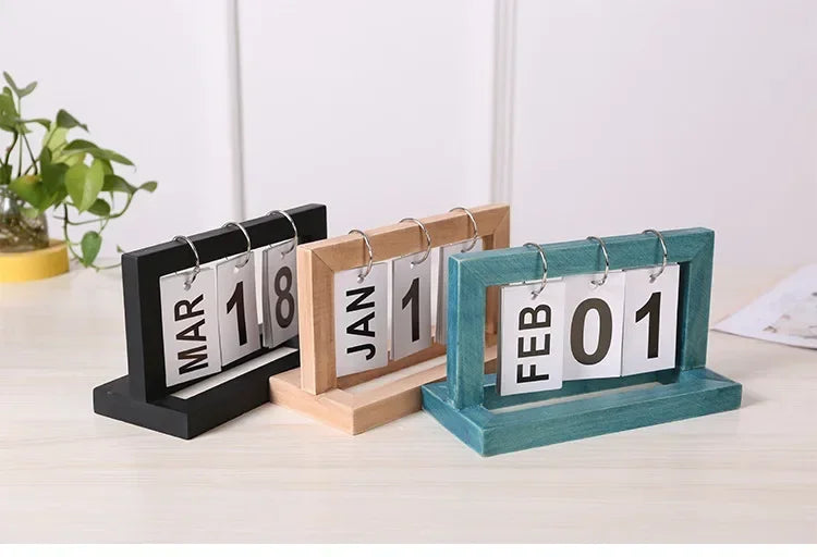 INS Nordic Style Wooden Perpetual Calendar Flip Month Date Display Desktop Schedule Daily Planner Office Home Decor Photo Props