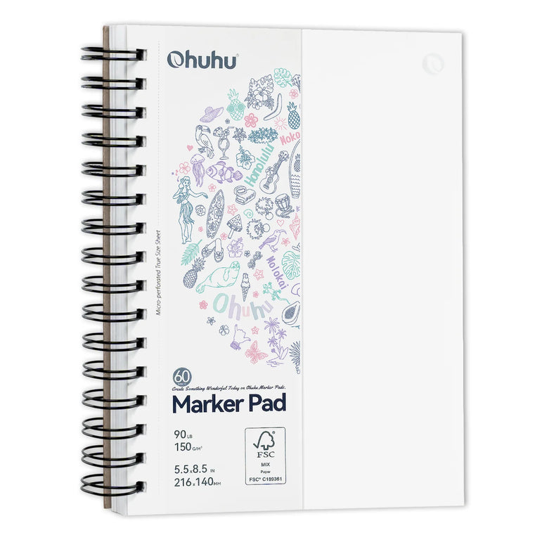 Ohuhu Double Sided Marker Pads Art Sketchbook Bleedproof Spiral Bound Sketching Book for Alcohol Markers Drawing Notebook School