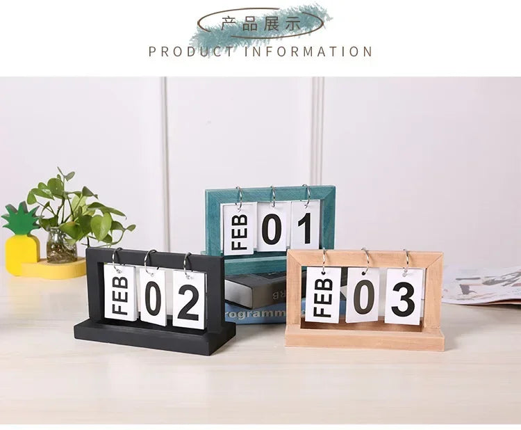 INS Nordic Style Wooden Perpetual Calendar Flip Month Date Display Desktop Schedule Daily Planner Office Home Decor Photo Props