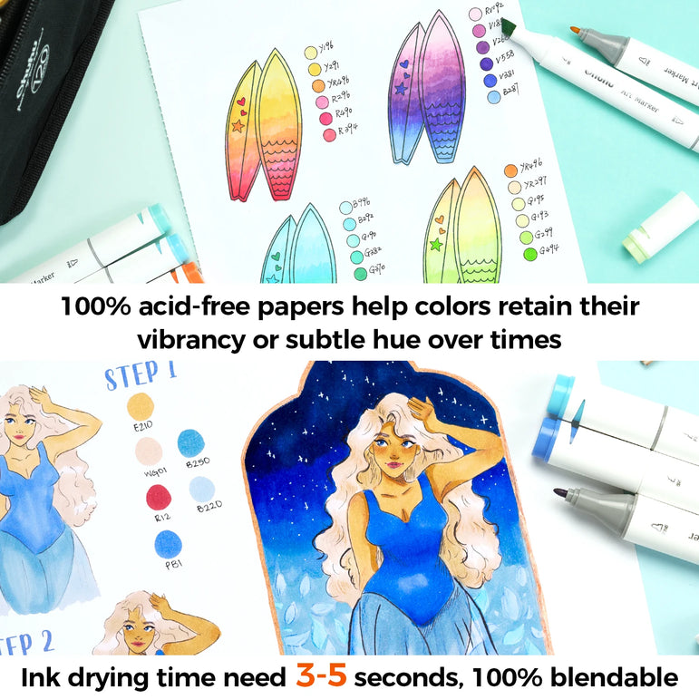 Ohuhu Double Sided Marker Pads Art Sketchbook Bleedproof Glue-Bound Sketching Book for Alcohol Markers Drawing Notebook School