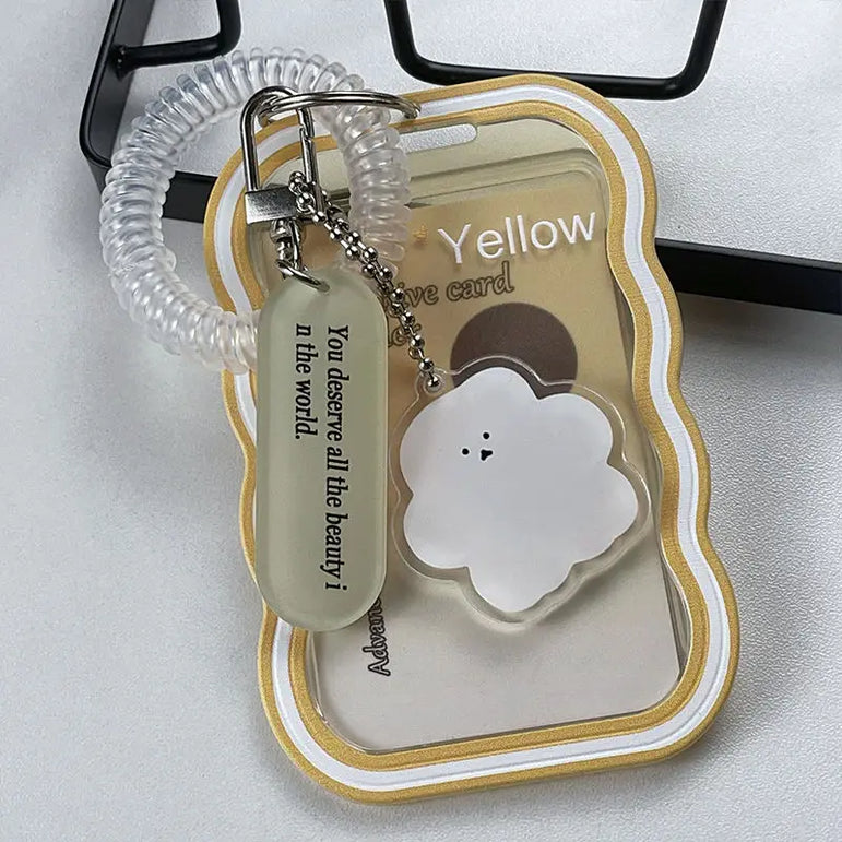 Transparent Card Holder Student Bus Campus Meal Card, 3-inch Polaroid Card Holder, Spring Pendant Keychain