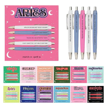Funny Adult Pens Retractable Ballpoint Pen 5pcs Cute Constellation Pattern Pen Set Stationery Supplies For Homes Classrooms
