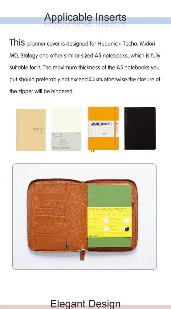 Moterm Genuine Pebbled Grain Leather A5 Zip Cover with Top Pocket Cowhide Planner Zipper Notebook Organizer Agenda Journal Diary