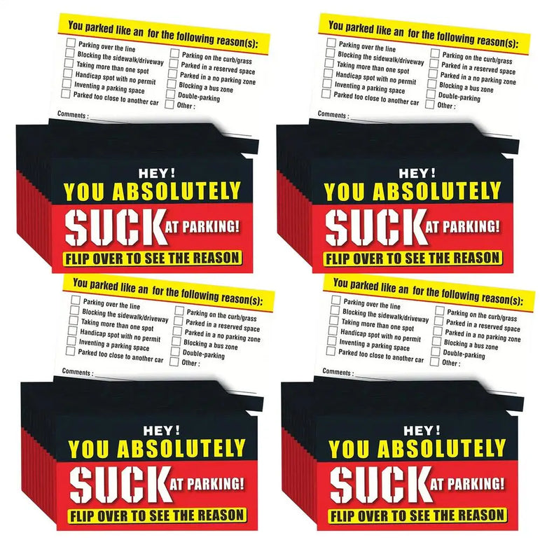 50Pcs Bad Parking Cards You Parked Like An Idiot Cards Bad Parking Cards Funny Parking Violation Bad Cards Multiple Reason