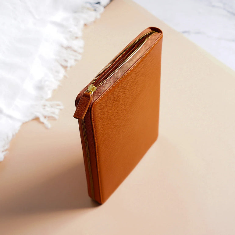 Moterm Genuine Pebbled Grain Leather A5 Zip Cover with Top Pocket Cowhide Planner Zipper Notebook Organizer Agenda Journal Diary