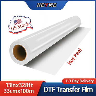 DTF Transfer Film 13inx328ft/33cmx100m Hot Peel Transfer Film Printing Double Side Matt for DTF All Printer I3200 xp600 A3
