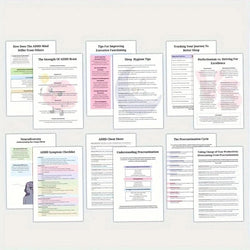 ADHD Late Diagnosis Planner Worksheets for Adults - Brain Illustration Cover, Overcome Procrastination & Problem Solving Tools