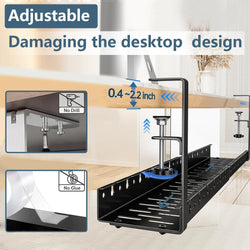 Under Desk Cable Management Tray Clamp Mounted Under Desk Cable Shelf Retractable Cable Storage Rack for Cords Wires Power Strip