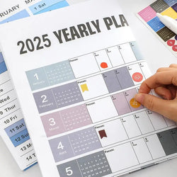 Yearly Planner 2025 Annual Year Wall Calendar with Stickers Horizontal Thick Paper Poster Calendar Schedule Organizer Planner