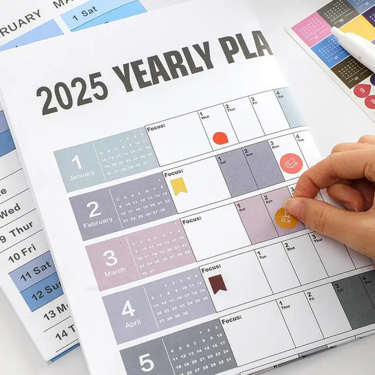 Yearly Planner 2025 Annual Year Wall Calendar with Stickers Horizontal Thick Paper Poster Calendar Schedule Organizer Planner
