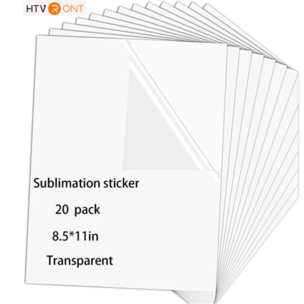 HTVRONT 20 Pcs White/Transparent Glossy Sublimation Adhesive Vinyl Sticker Sheets Sublimation Paper Waterproof for Cups Glass