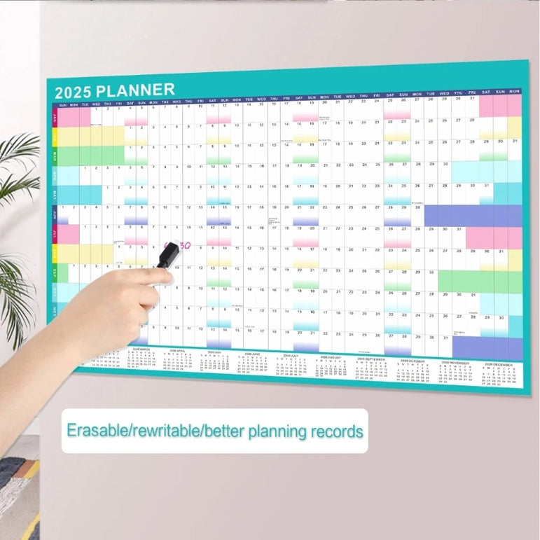 2025 Wall Calendar Yearly Planner with Marker and Adhesive Stickers for Home