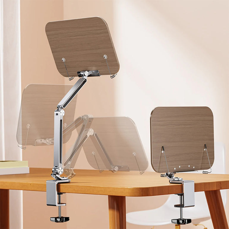 Book Stand for Reading Adjustable with 360° Rotating Base with Elastic Page Clip for Recipe Cookbooks Magazines Tablets Laptops