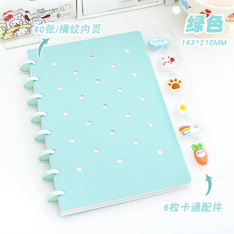 1 Piece of A5 Detachable Mushroom Button Loose-Leaf Book, Creative DIY Thickeneded Foam Pp Cover, 8.2*5.6inch, 100g Thickeneded Paper, 90 Pieces Of/180 Pages with Horizontal Lines, Ladies' Diary, for Gifts, Work, Office and S