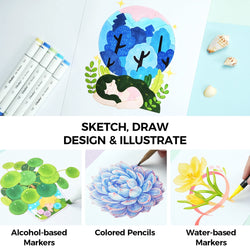 Ohuhu Double Sided Marker Pads Art Sketchbook Bleedproof Glue-Bound Sketching Book for Alcohol Markers Drawing Notebook School