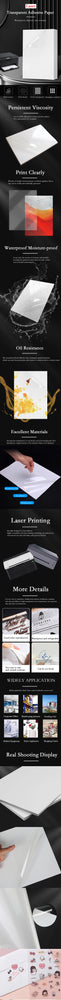 A4 10/50PCS 5MIC 100% Transparent Self-adhesive Paper  Vinyl Sticker Paper For Laser Printing Waterproof Scratchproof  Tear-off.