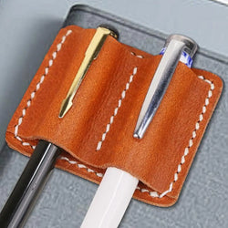 Retro Pen Pencil Holder Double Pen Clip PU Anti Lost Pen Organizer For Travel Notebook Pen Insertion Stainless Steel Pen Cover