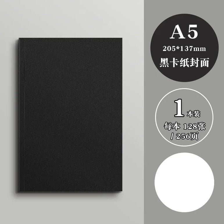 128 Sheets 256 Page Number  Black Card  Notebook Notepad Student Square Blank Drawing Notebook