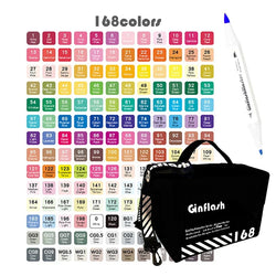 Ginflash Brush & Fine Comic Art Markers Brush Pen Sketch Alcohol Based Markers Dual Head Manga Drawing Art Supplies DP080