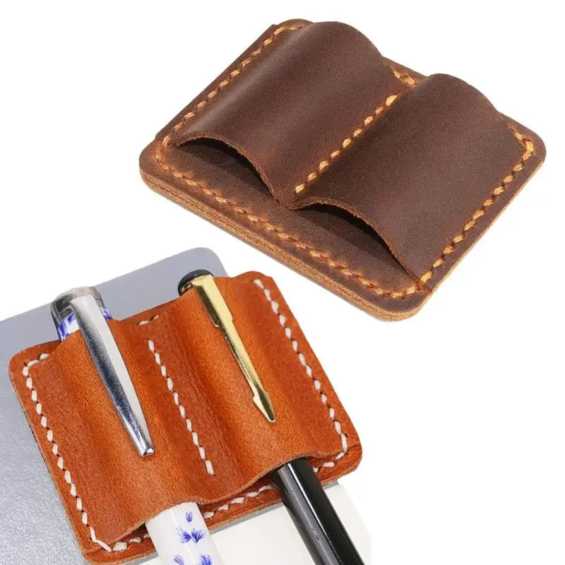Pencil Holder For Notebook Pen Pencil Holder Double Pen Clip Vintage PU Traveling Notebook Pen Holder Anti Lost Pen Organizer