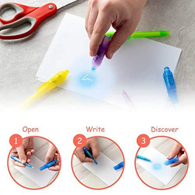 7pcs UV Light Pen Invisible Magic Pencil Secret Fluorescent Pen For Writing Pad Kids Child Drawing Painting Board Safety To Use