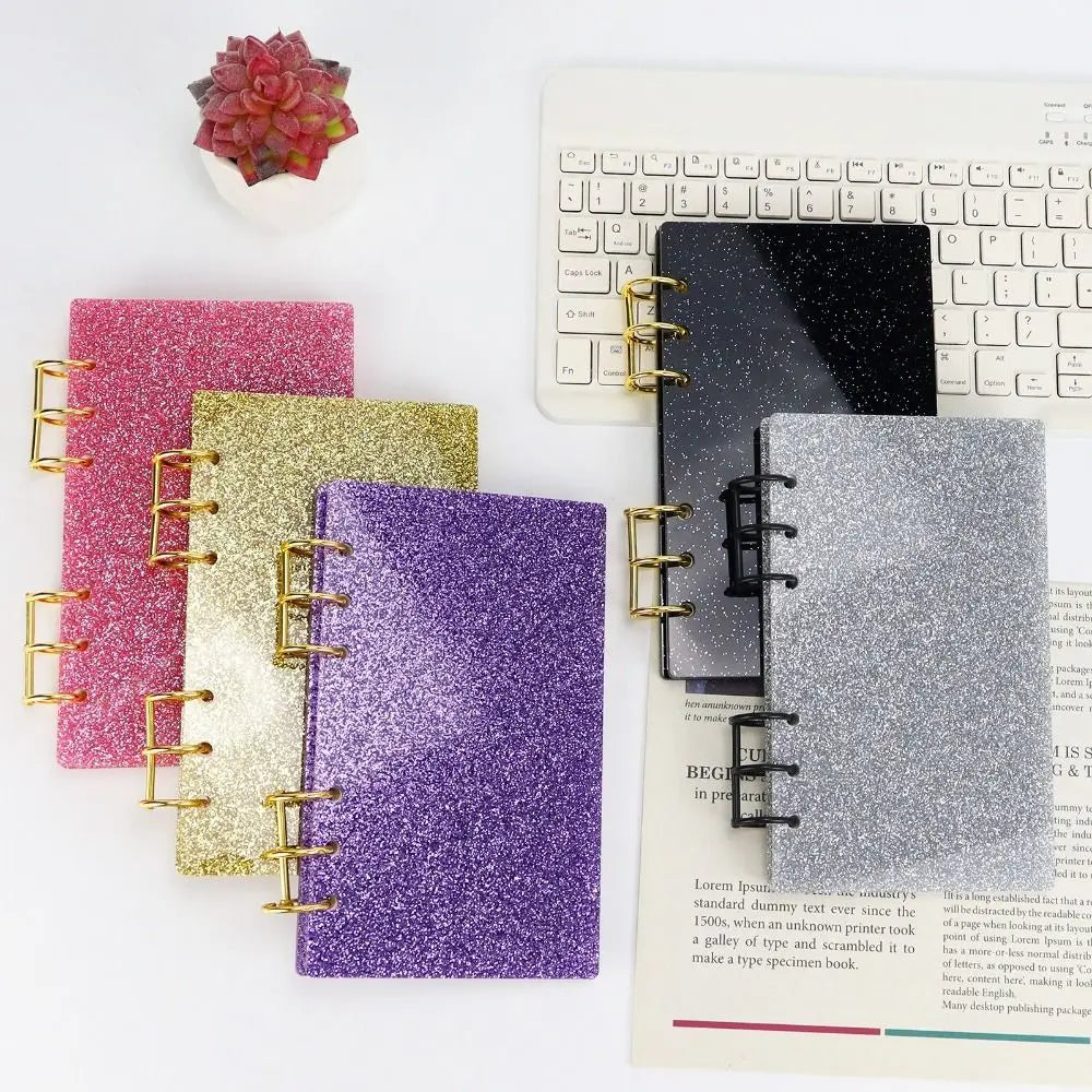A6 Acrylic Loose-leaf Notebook Cover Glitter Transparent Binder Notebook Shell DIY Scrapbook Cover Office Stationery Supplies