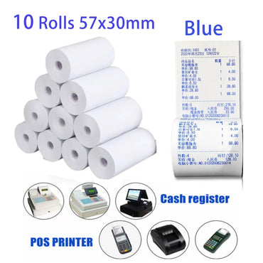 Thermal Paper 57x30mm POS Printer Blue Font 10 Rolls Mini Mobile Bluetooth Cash Register Roll Paper Bill Receipt Printing Paper