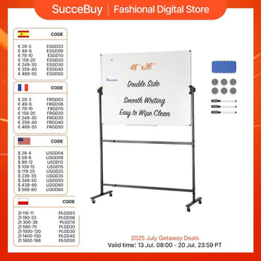 SucceBuy Rolling Magnetic Whiteboard Double-Sided Mobile Whiteboard 360° Reversible Adjustable Height Dry Erase Board for School