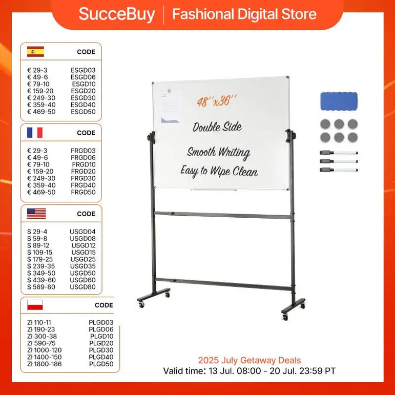 SucceBuy Rolling Magnetic Whiteboard Double-Sided Mobile Whiteboard 360° Reversible Adjustable Height Dry Erase Board for School