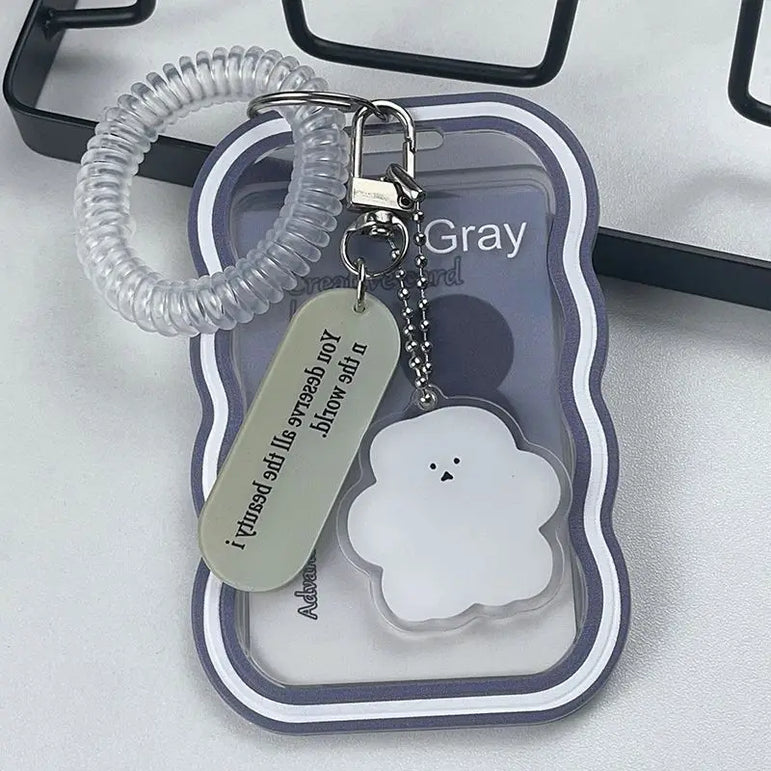 Transparent Card Holder Student Bus Campus Meal Card, 3-inch Polaroid Card Holder, Spring Pendant Keychain