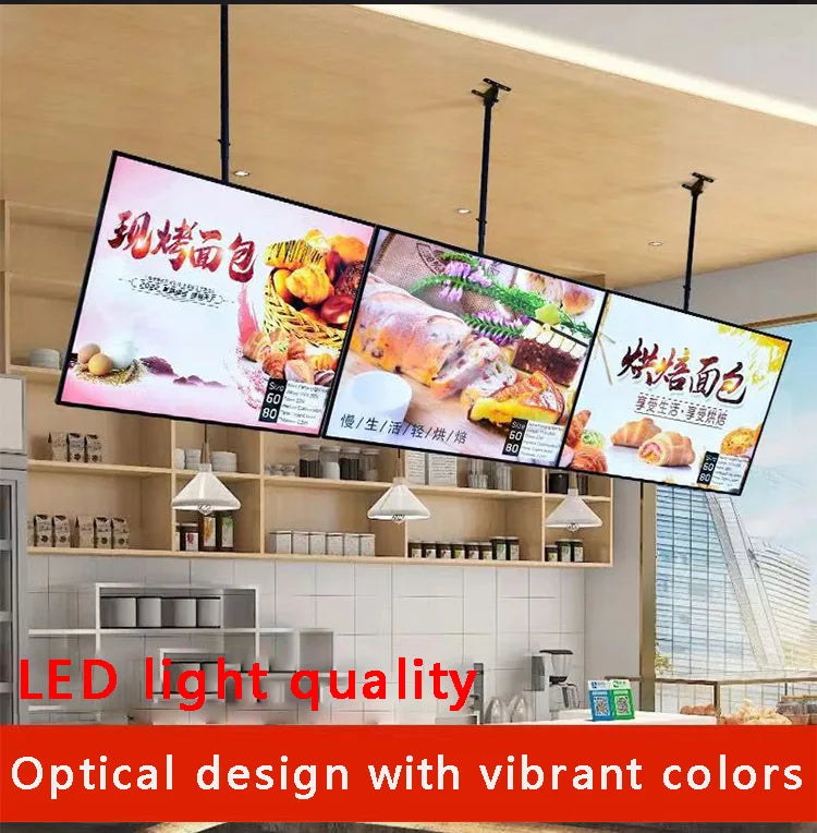 Ultra thin advertising board lightbox wall mounted milk tea shop ordering menu customization price list LED hanging