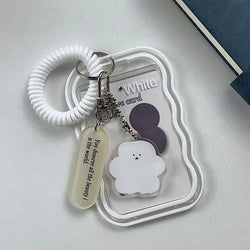 Transparent Card Holder Student Bus Campus Meal Card, 3-inch Polaroid Card Holder, Spring Pendant Keychain