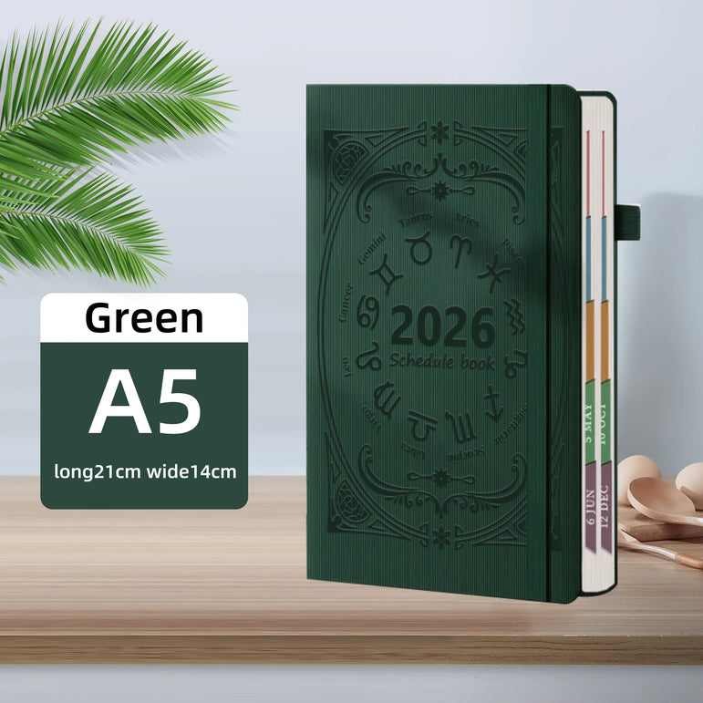 2026 Annual Plan Notebook A5 Texture PU Portable Calendar 400 Page Calendar Notebook Creative Daily Plan Calendar Reminder