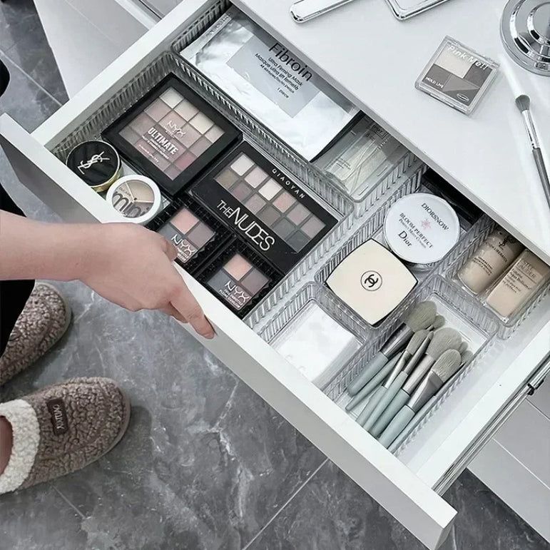 Unlimited Desk Drawer Organizers Set Plastic Bathroom Storage Makeup Organizer Clear Transparent Storage Box Bins