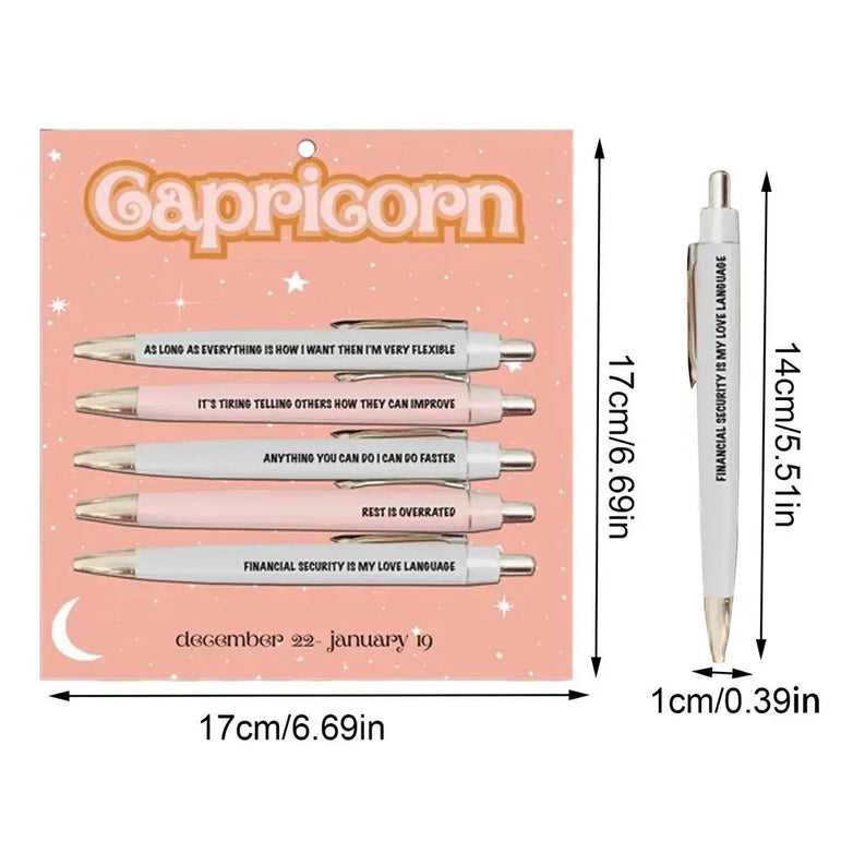 Funny Adult Pens Retractable Ballpoint Pen 5pcs Cute Constellation Pattern Pen Set Stationery Supplies For Homes Classrooms