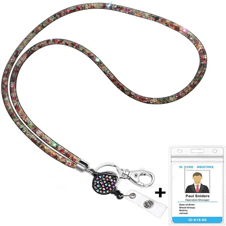 Retractable Rhinestone Lanyard Mobile Phone Case Hanging Neck Sling ID Card Holder Universal Keychain Office School Supplies