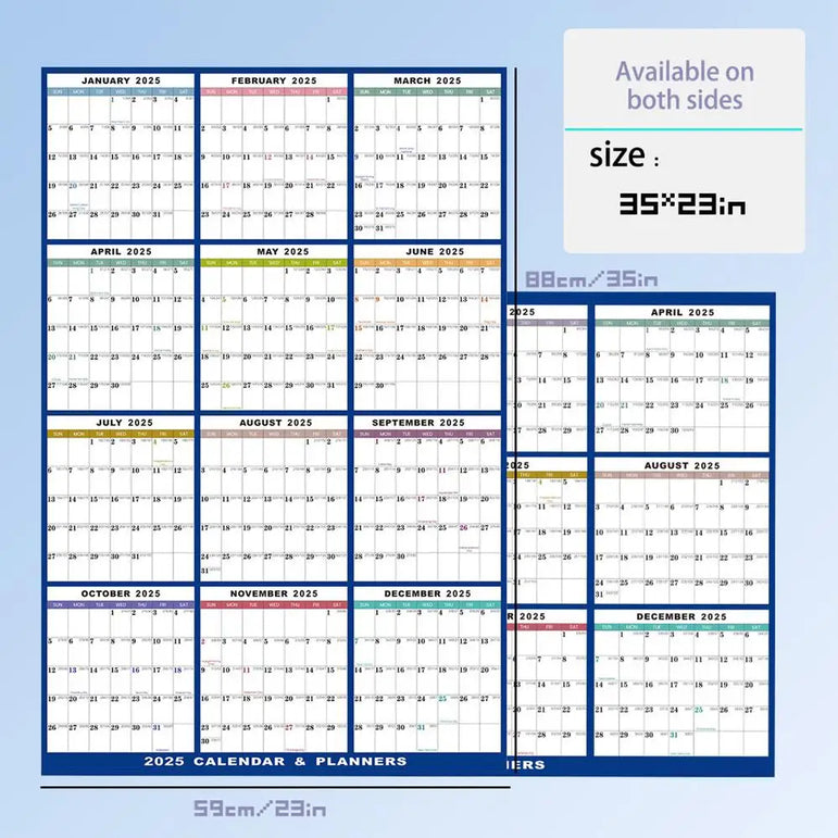 2025 Erasable Large Wall Calendar Double-sided Dry and Wet Erasable 12-month Annual Yearly Calendar for Work planner Schedule
